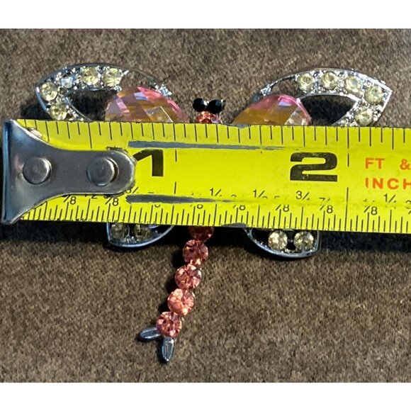 Rhinestone Dragonfly Pin Brooch With Pink & Clear Stones Metal Base - Picture 5 of 7